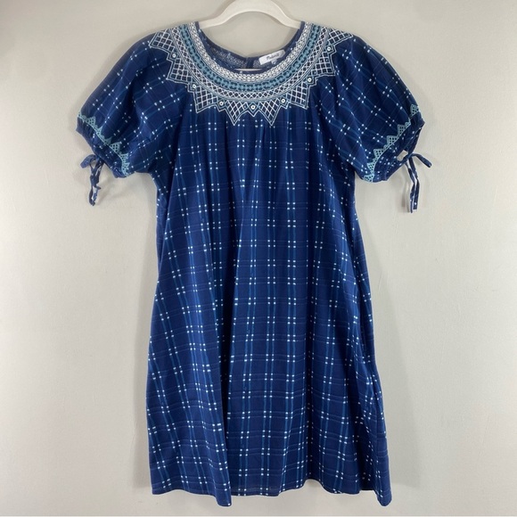 Madewell Embroidered Puff-Sleeve Babydoll Dress in Indigo Plaid Size XS - Picture 5 of 13